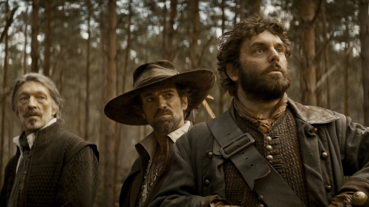 Vincent Cassel (Athos), Romain Duris (Aramis) et Pio Marmaï (Porthos) dans Les Trois mousquetaires : D