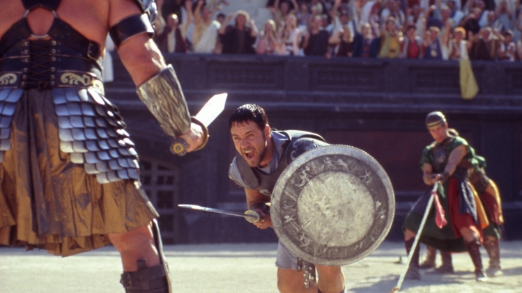 Russell Crowe sur le tournage de Gladiator