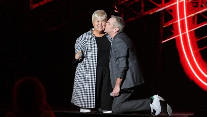 Mimie Mathy et Garou lors du 38e concert des Enfoirés 