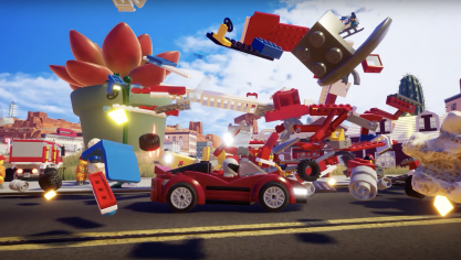 Dans le nouveau jeu LEGO 2k Drive, il est possible de détruire le décor et construire sa voiture