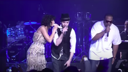 Justin Timberlake, Timbaland et Nelly Furtado dans le clip de Give it to me.