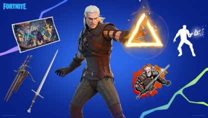La tenue Geralt de Riv, l’écran de chargement Geralt de Riv, l’aérosol Mémoire musculaire, l’accessoire de dos Armes de sorceleur, l’emote Signe d’Igni et la pioche Épée en acier de sorceleur.