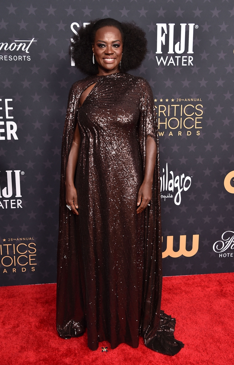 Viola Davis dans une longue robe marron lors des Critics Choice Awards