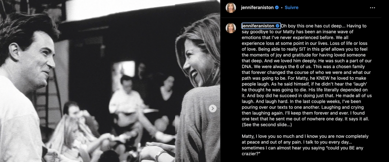 Hommage de Jennifer Aniston à Matthew Perry