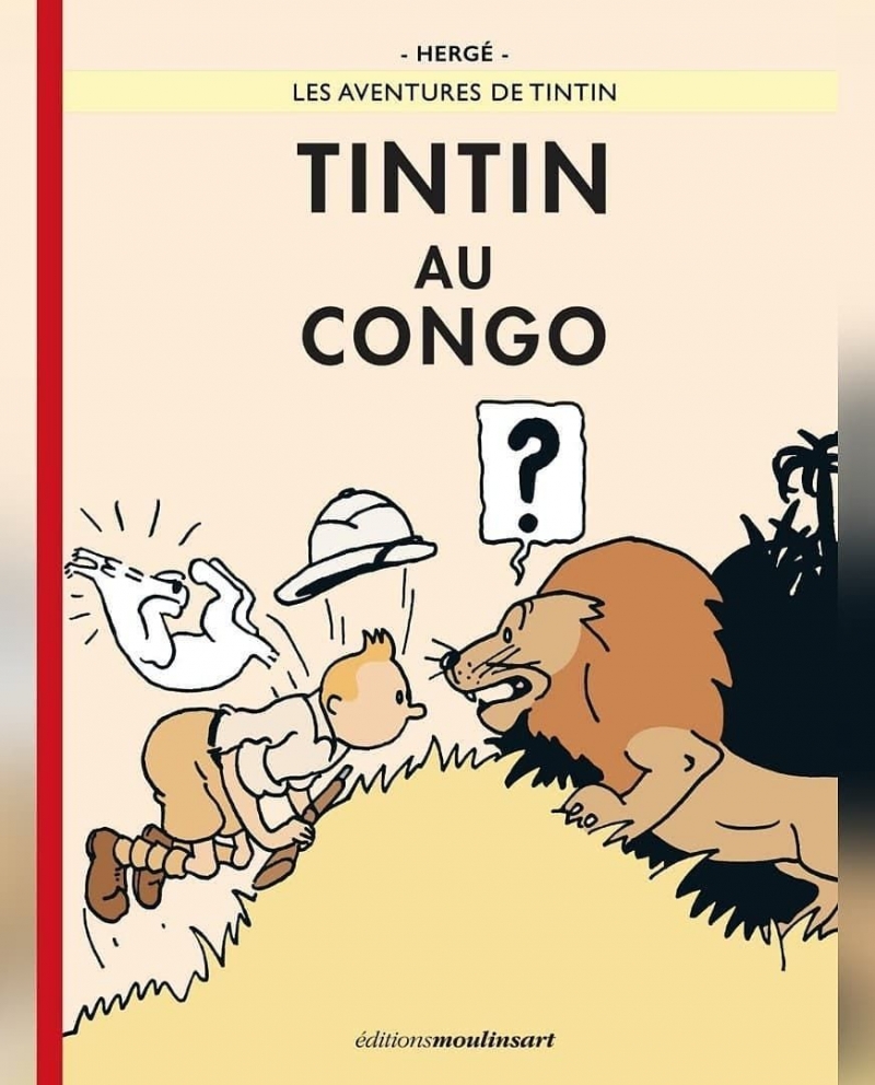 La nouvelle couverture montre le héros, en tenue de safari, faisant face à un lion.